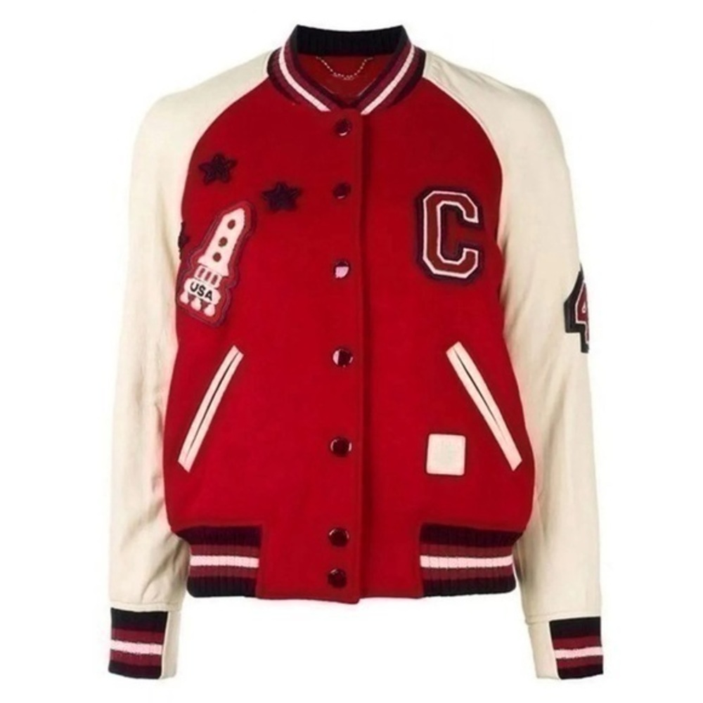Coach • Varsity Wool & Leather Rocket Ship Patch Bomber Jacket US 6 RARE EUC